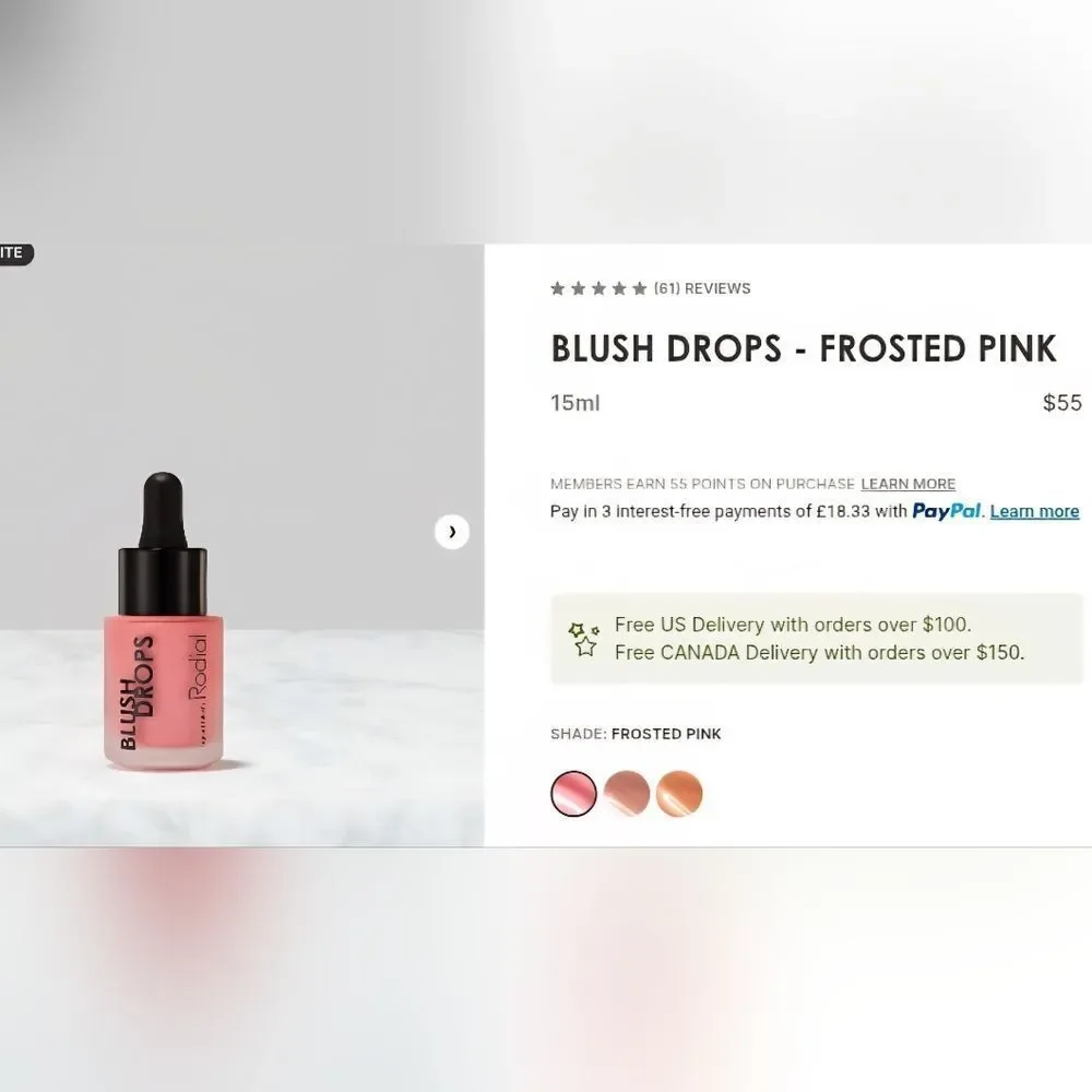 RODIAL Blush Drops In Frosted Pink 15ml NEW LIQUID BLUSH MSRP $55